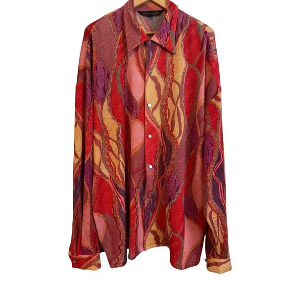 Vtg Silversilk Shirt Cardigan Sweater Mens 3XL Retro Mod Abstract Art To Wear - Picture 1 of 12